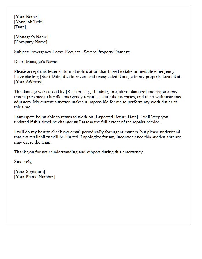 Severe Property Damage Emergency Leave Letter