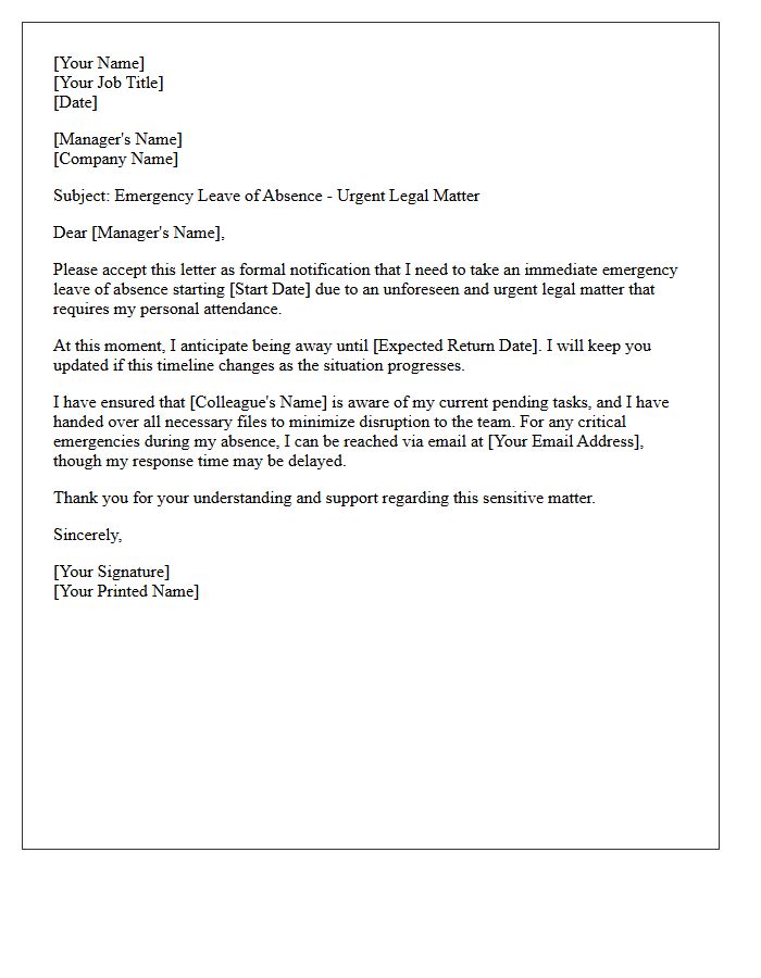 Urgent Legal Matter Emergency Leave Letter