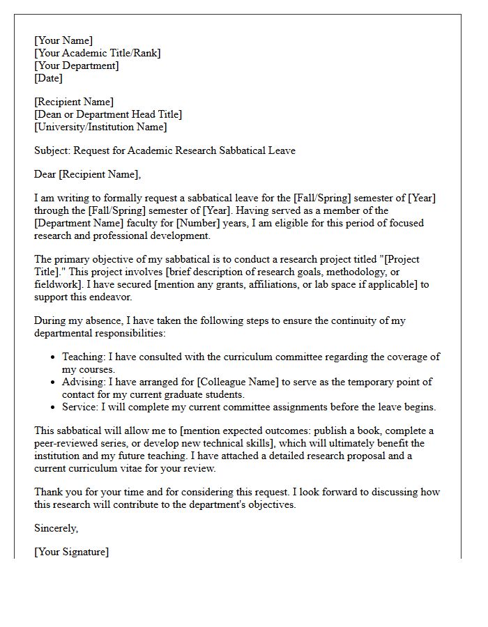 Academic Research Sabbatical Leave Request Letter