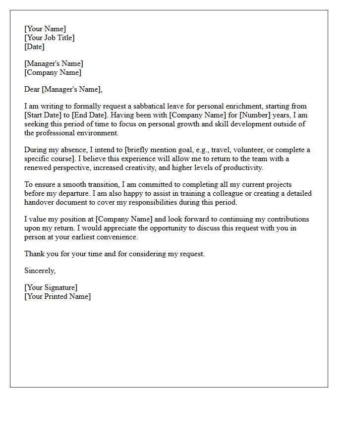 Personal Enrichment Sabbatical Leave Request Letter
