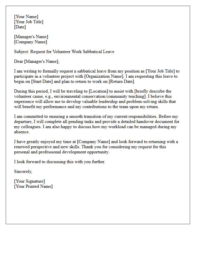 Volunteer Work Sabbatical Leave Request Letter