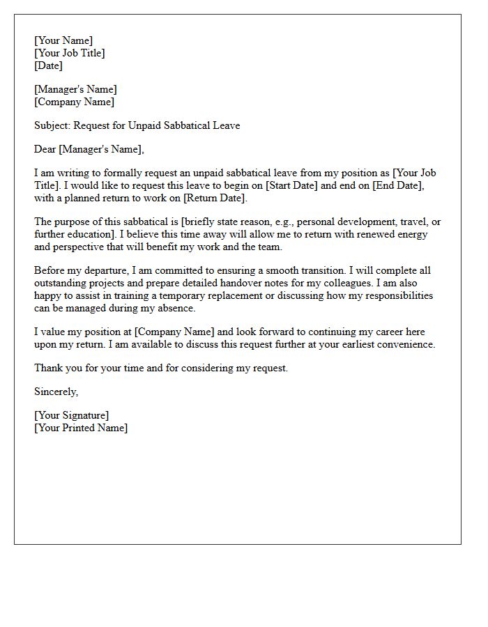 Unpaid Sabbatical Leave Request Letter