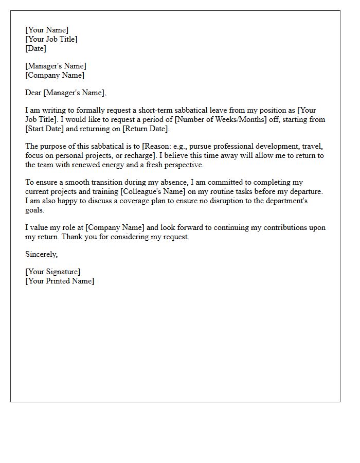 Short-Term Sabbatical Leave Request Letter