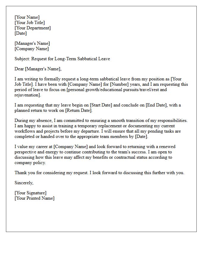 Long-Term Sabbatical Leave Request Letter