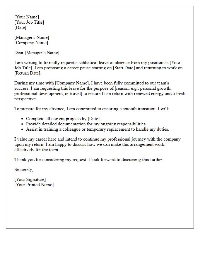 Career Pause Sabbatical Leave Request Letter