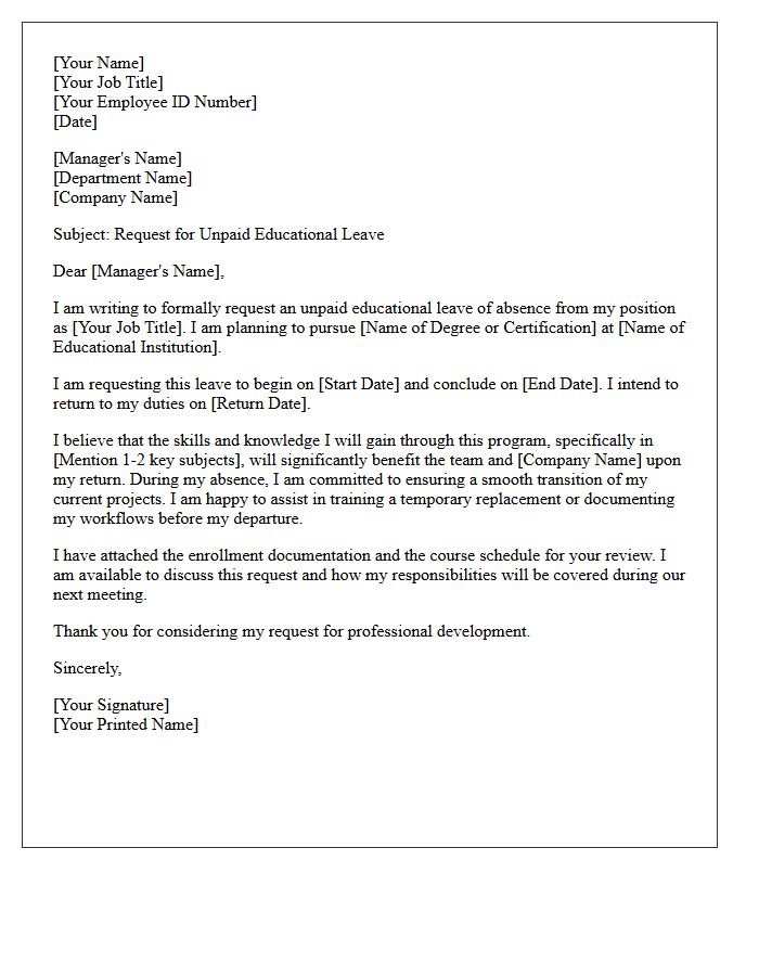 Unpaid Educational Leave Request Letter