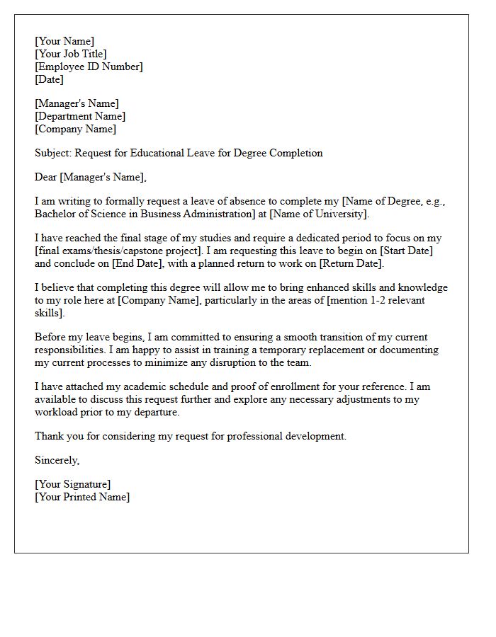 Degree Completion Educational Leave Request Letter