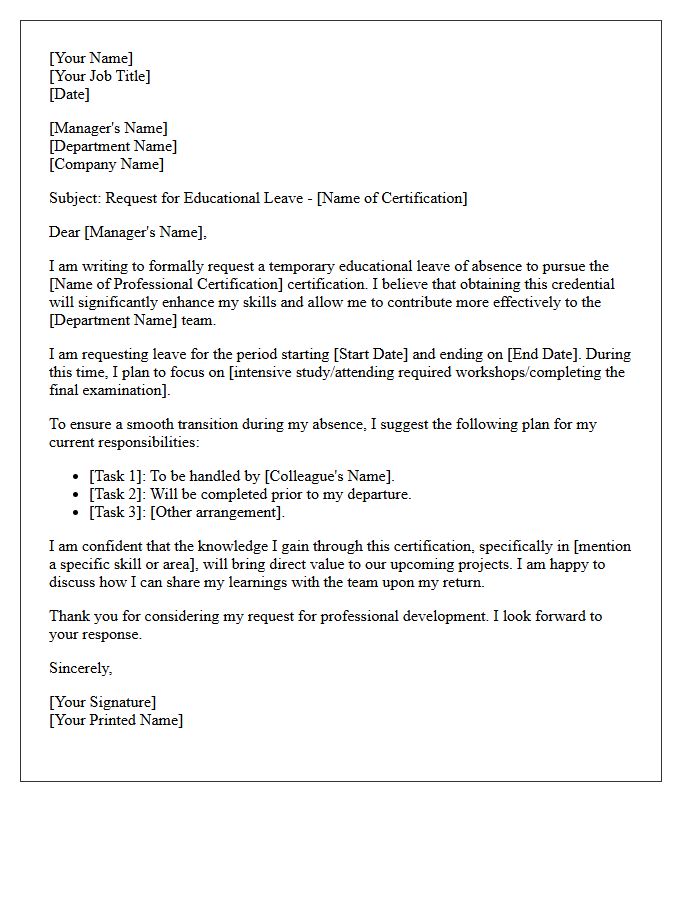 Professional Certification Educational Leave Request Letter