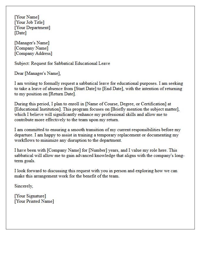 Sabbatical Educational Leave Request Letter