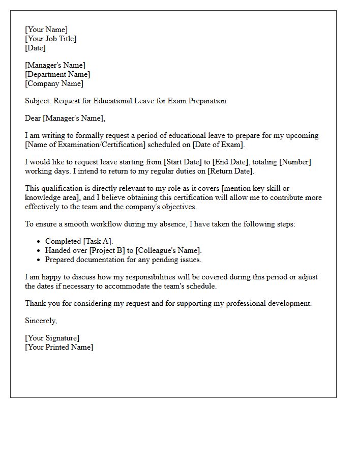 Exam Preparation Educational Leave Request Letter