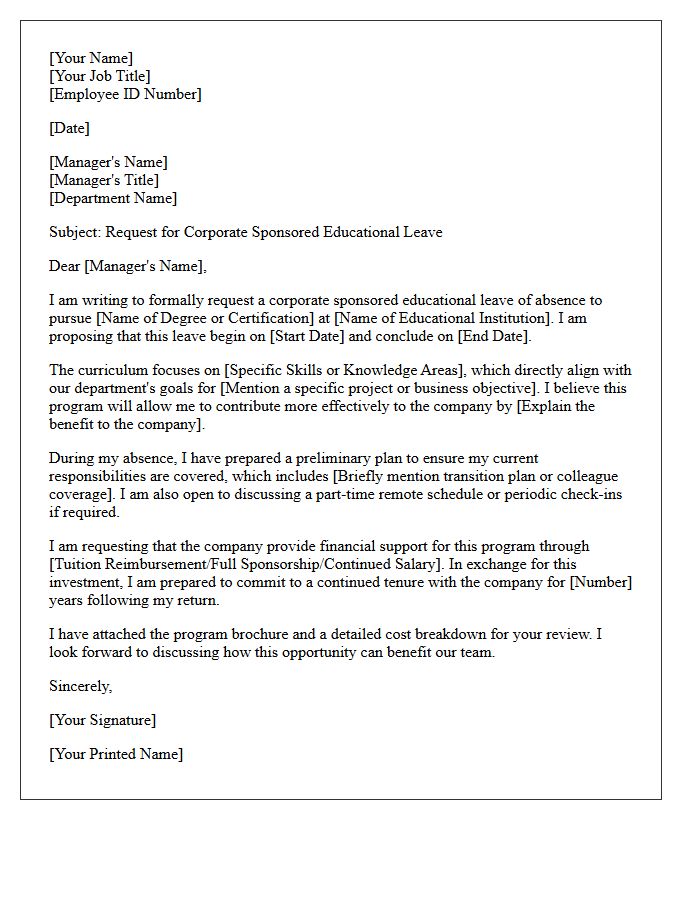 Corporate Sponsored Educational Leave Request Letter