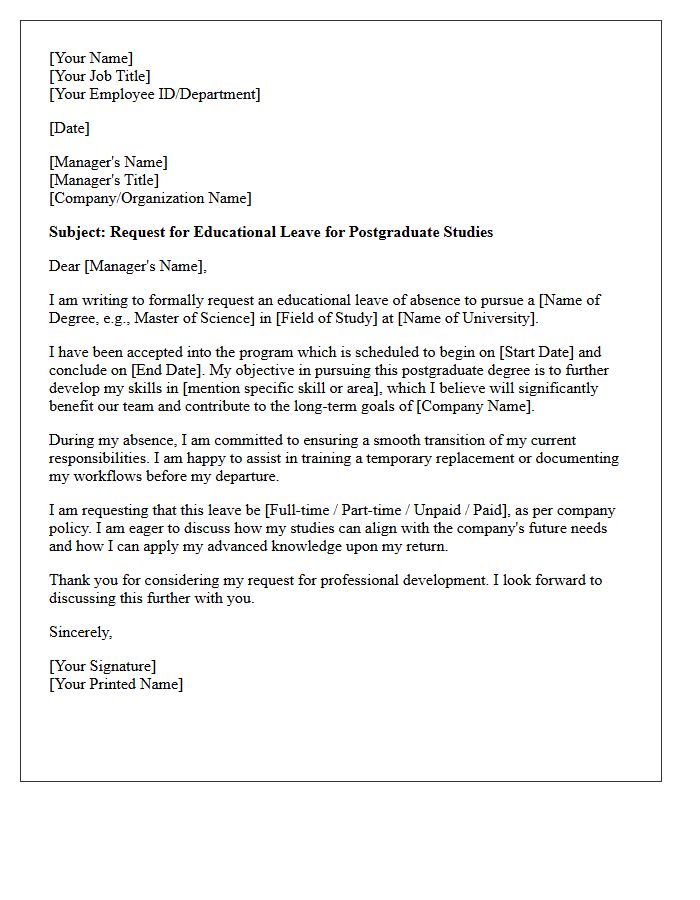Postgraduate Studies Educational Leave Request Letter