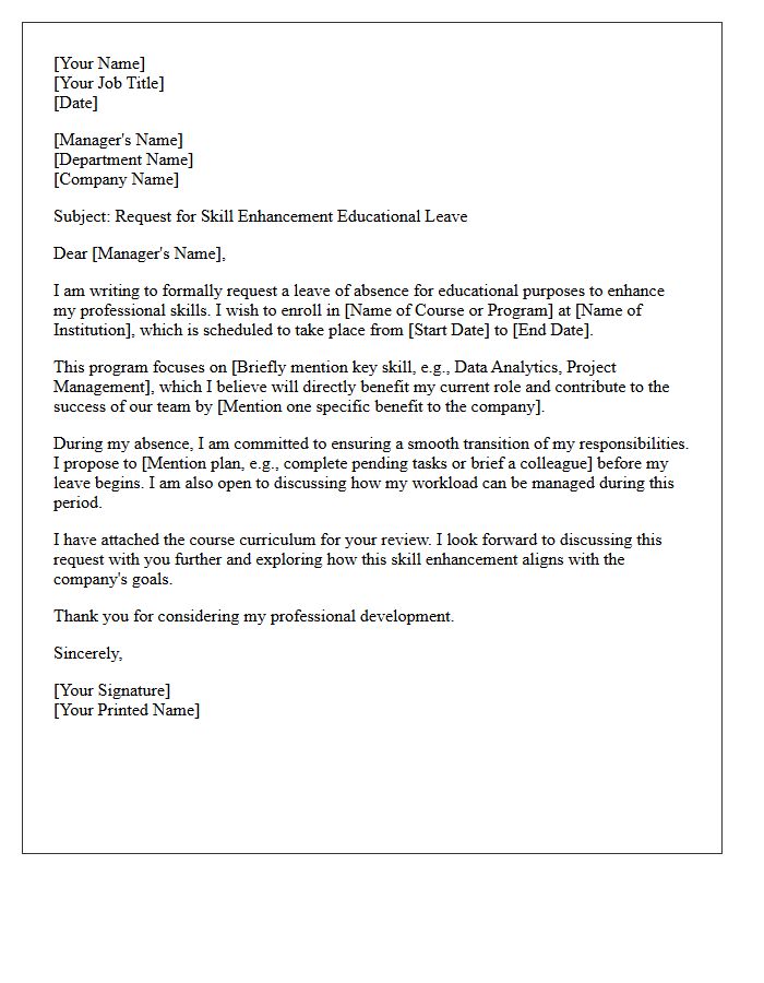 Skill Enhancement Educational Leave Request Letter