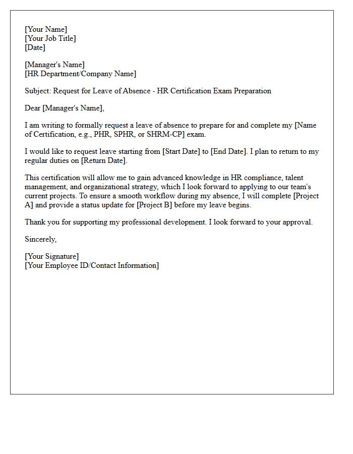 Human Resources Certification Exam Preparation Leave Letter