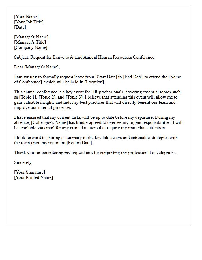 Annual Human Resources Conference Attendance Leave Letter
