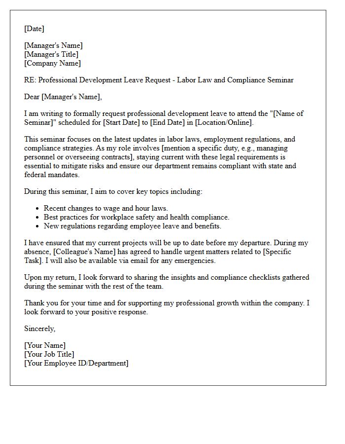 Labor Law And Compliance Seminar Professional Development Leave Letter