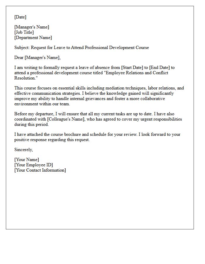 Employee Relations And Conflict Resolution Course Leave Letter