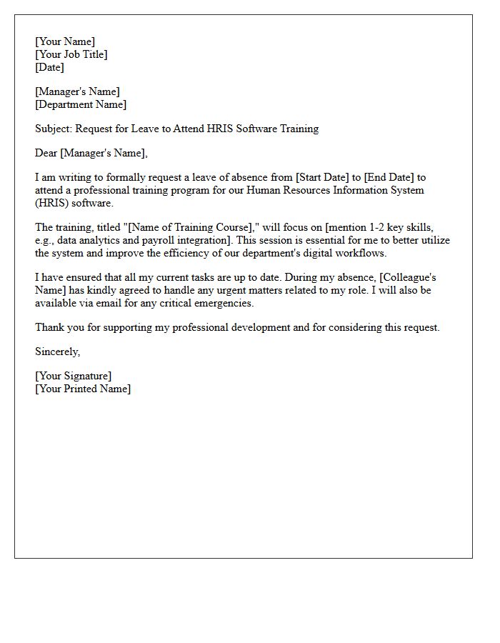 Human Resources Information System Software Training Leave Letter