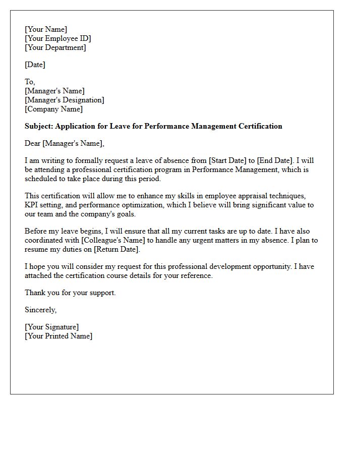 Performance Management Certification Leave Letter