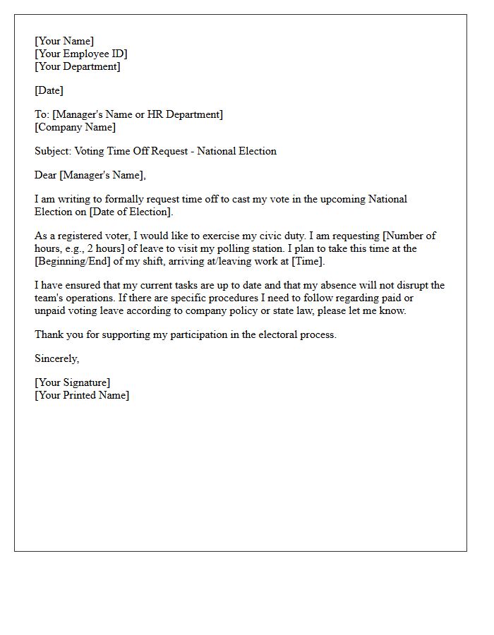 National Election Voting Time Off Request Letter