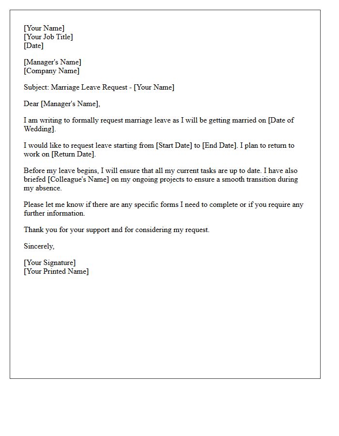 Standard Marriage Leave Request Letter