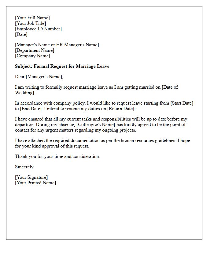 Formal Corporate Marriage Leave Request Letter