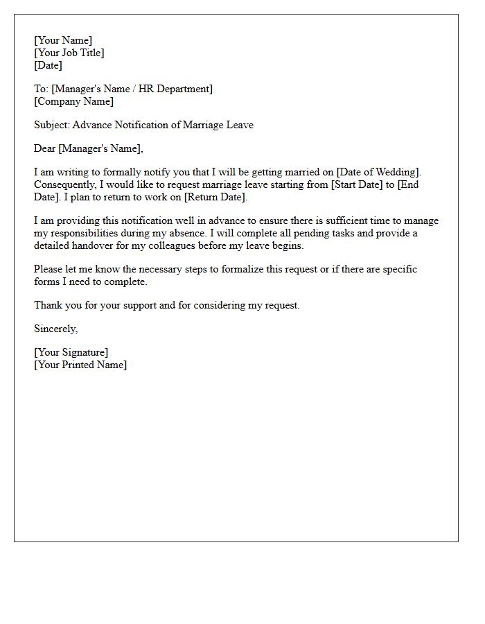 Advance Notification Marriage Leave Request Letter