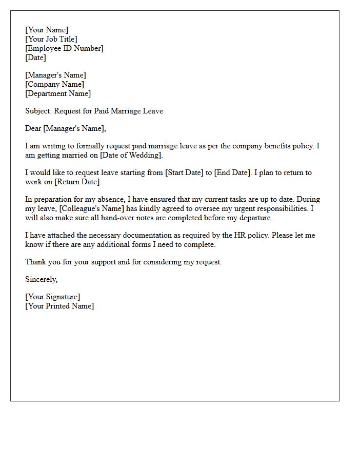 Paid Benefit Marriage Leave Request Letter