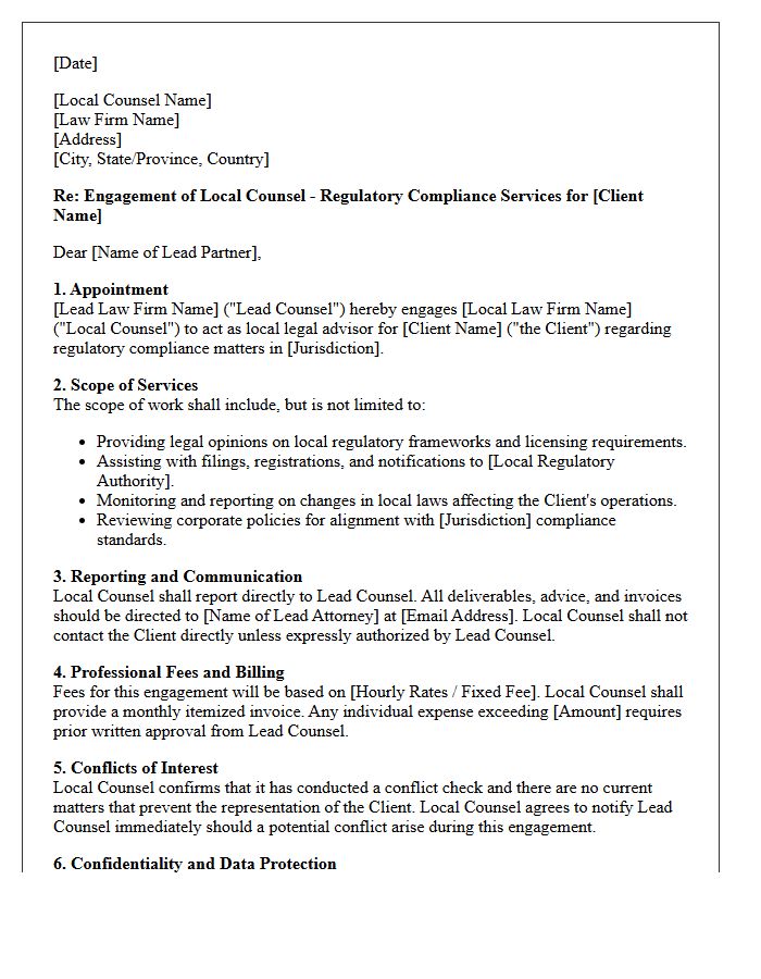 Regulatory Compliance Local Counsel Engagement Letter