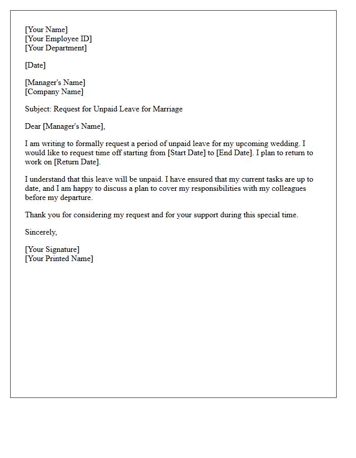 Unpaid Absence Marriage Leave Request Letter