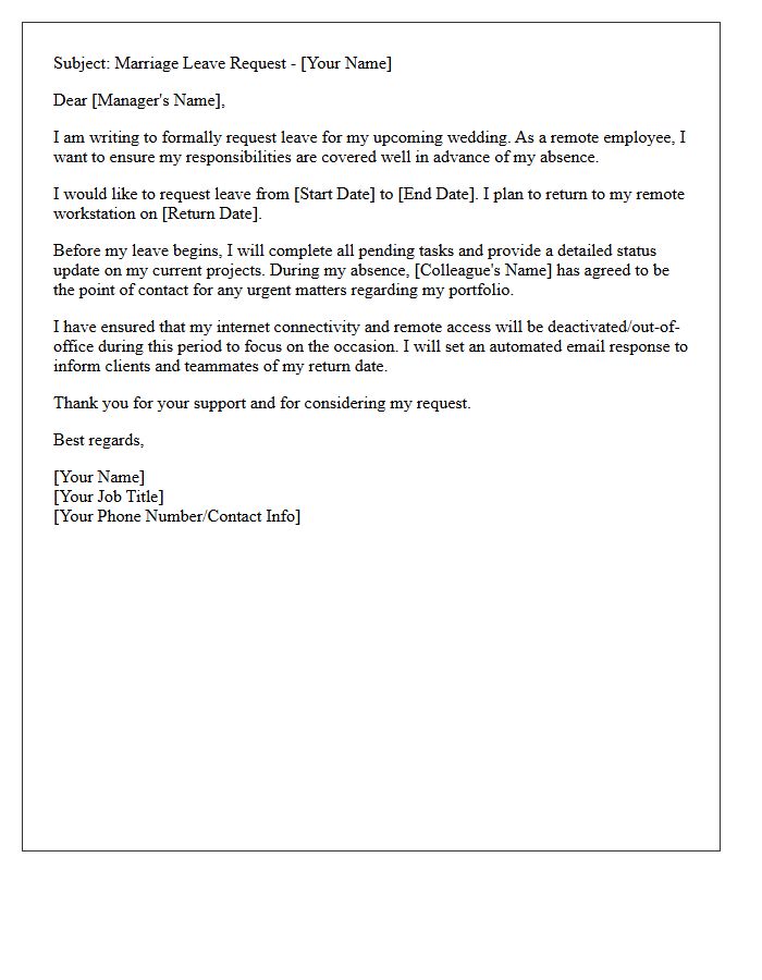 Remote Employee Marriage Leave Request Letter