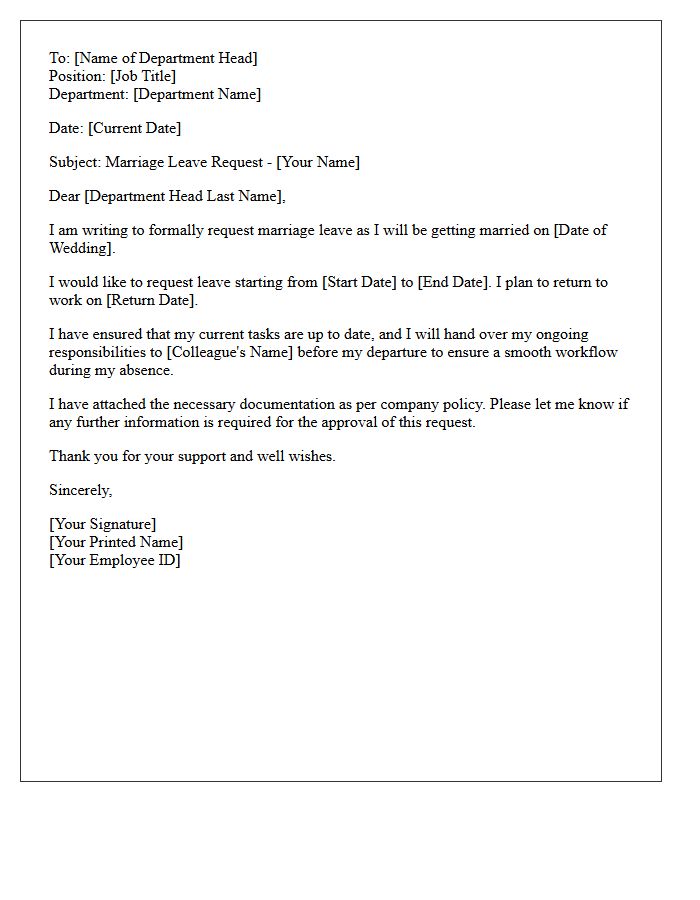 Department Head Marriage Leave Request Letter