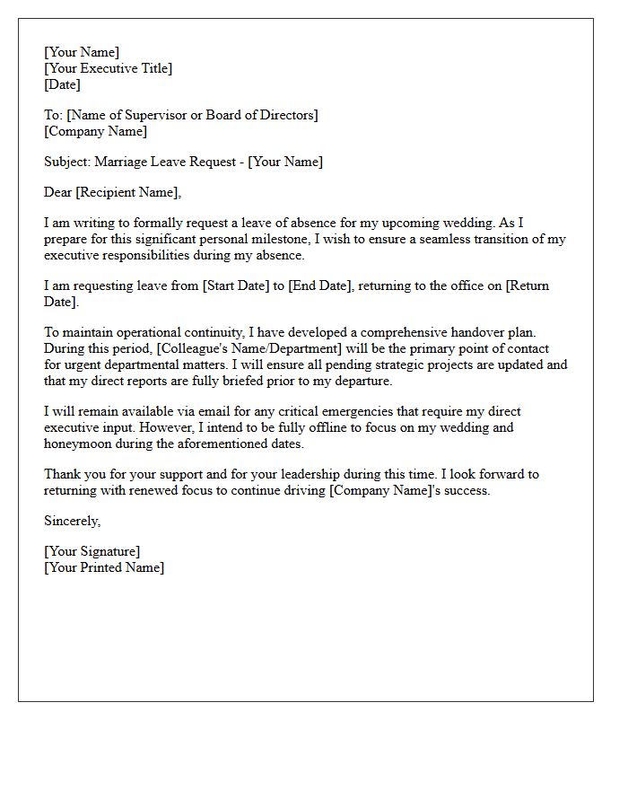 Executive Level Marriage Leave Request Letter