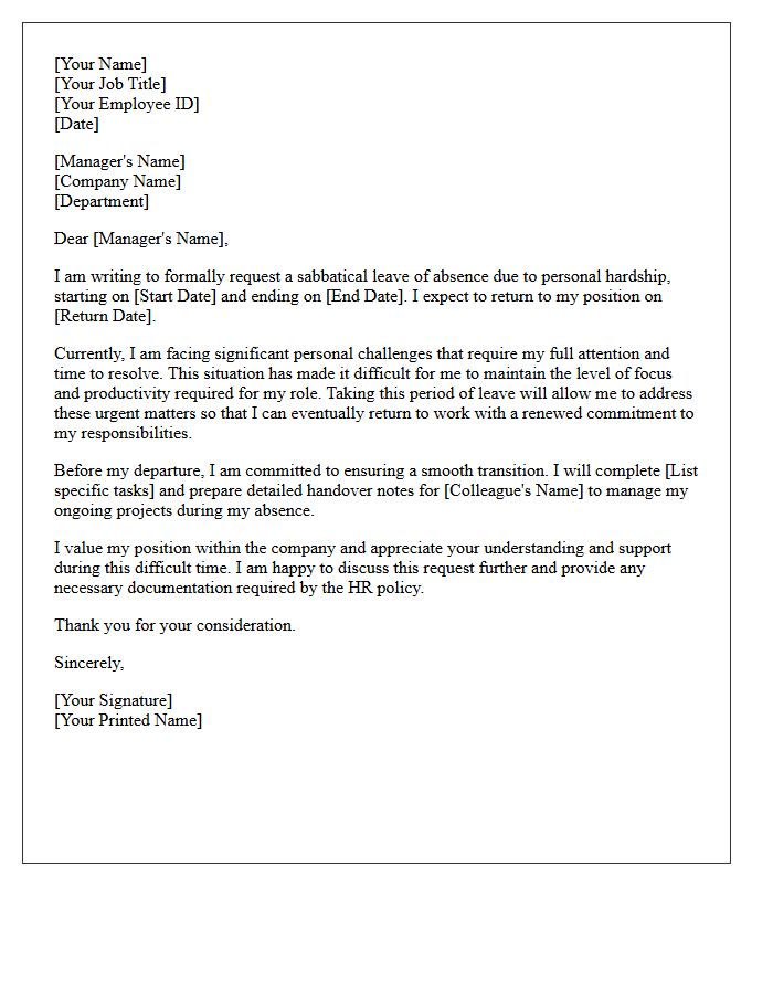 Personal Hardship Sabbatical Letter