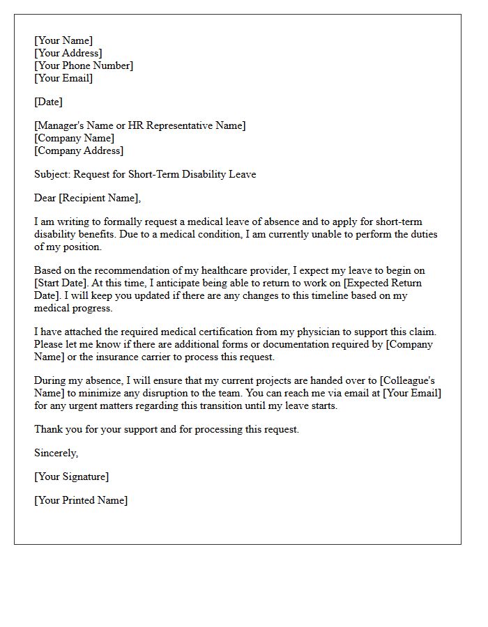 Short Term Disability Request Letter