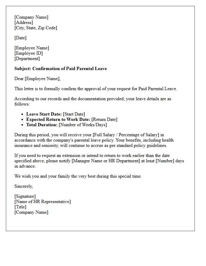 Paid Parental Leave Confirmation Letter