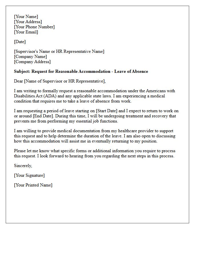 Initial Reasonable Accommodation Leave Request Letter