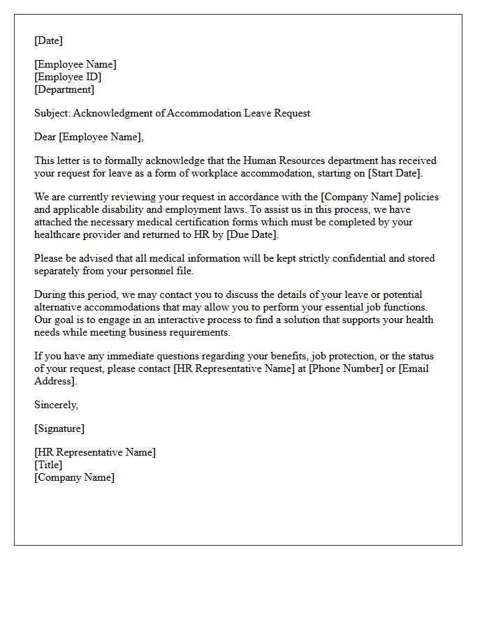 Human Resources Acknowledgment of Accommodation Leave Letter