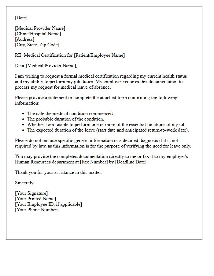 Medical Provider Certification Request for Leave Letter