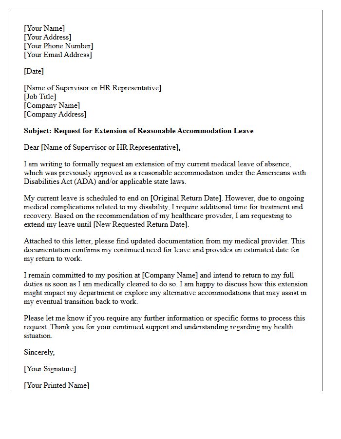 Extension of Reasonable Accommodation Leave Request Letter