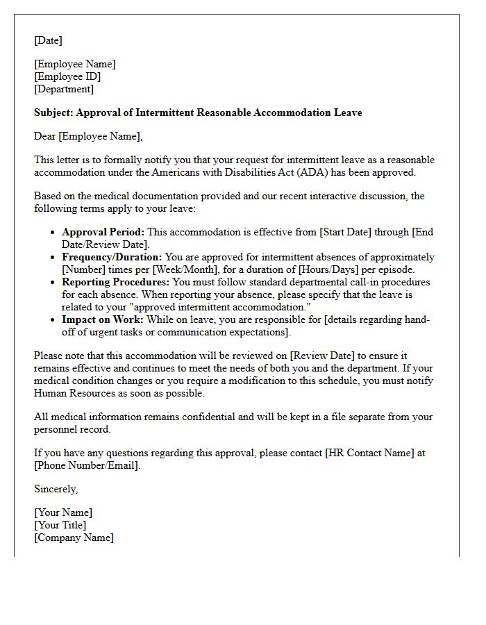 Intermittent Reasonable Accommodation Leave Approval Letter