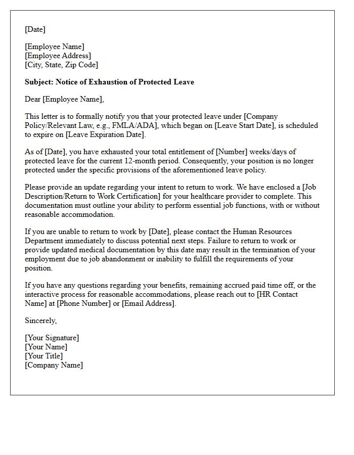 Exhaustion of Protected Accommodation Leave Notice Letter