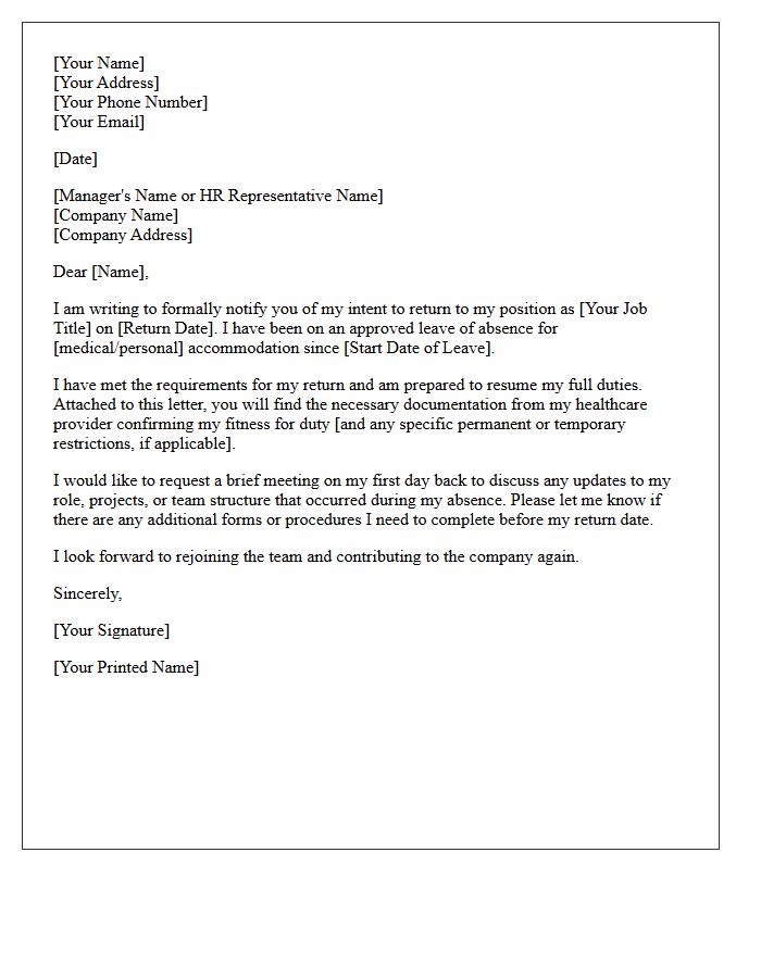 Return to Work After Accommodation Leave Letter