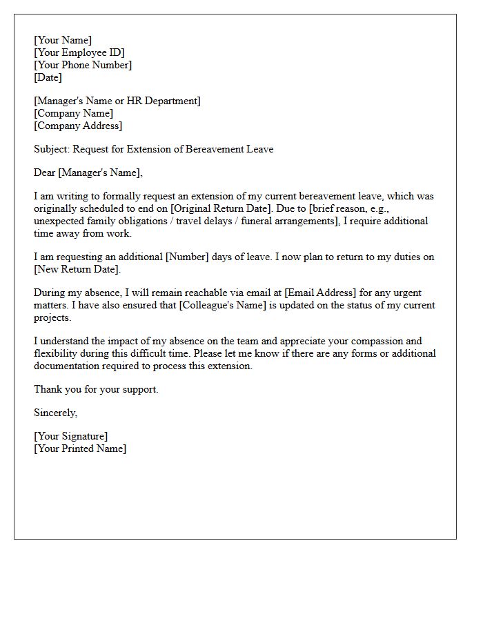 Bereavement Leave of Absence Extension Request Letter