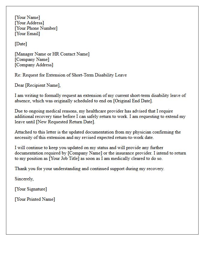 Short-Term Disability Leave of Absence Extension Request Letter