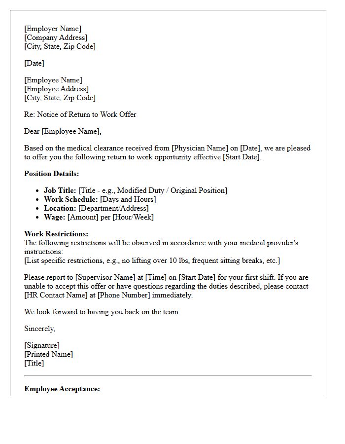 Workers Compensation Return To Work Letter