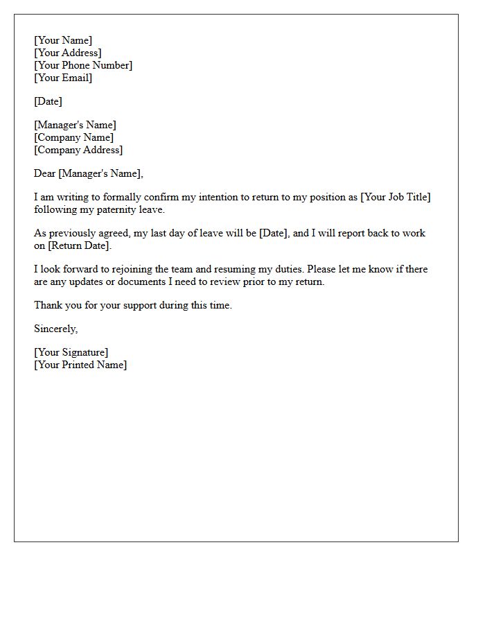 Paternity Leave Intent To Return To Work Letter