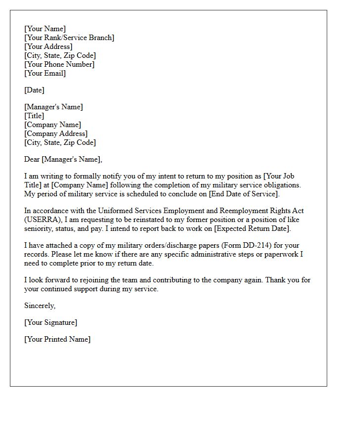 Military Leave Intent To Return To Work Letter