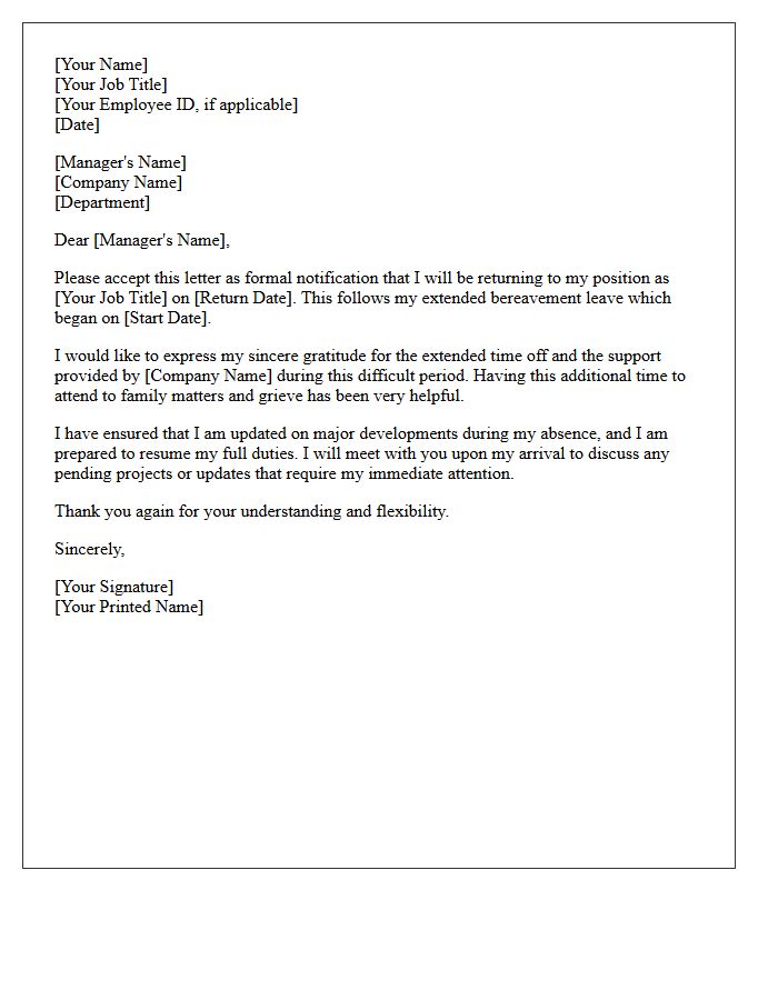 Extended Bereavement Leave Return To Work Letter