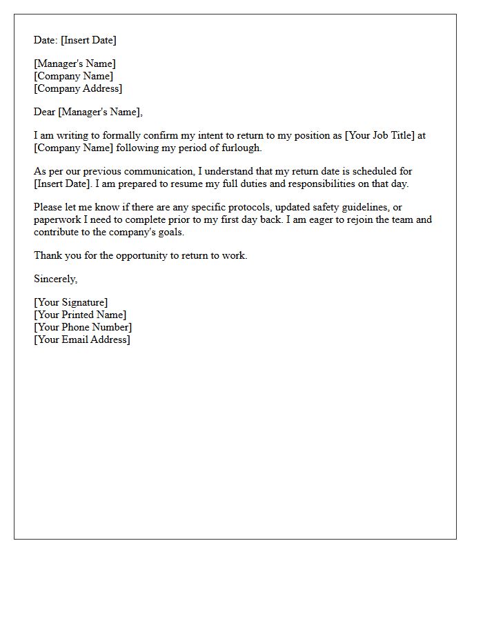 Post Furlough Intent To Return To Work Letter